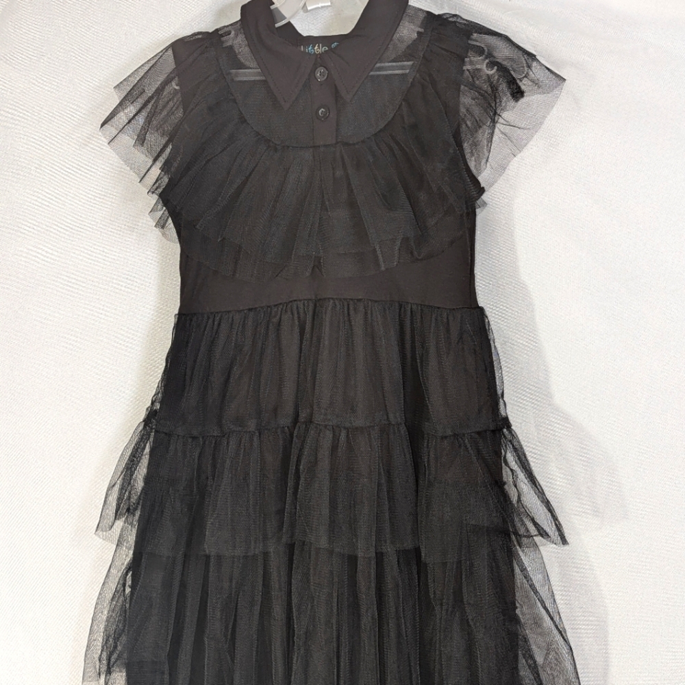 New Wednesday Addams Inspired dress Black Mesh Ruffles Women Adult Xs-XXL